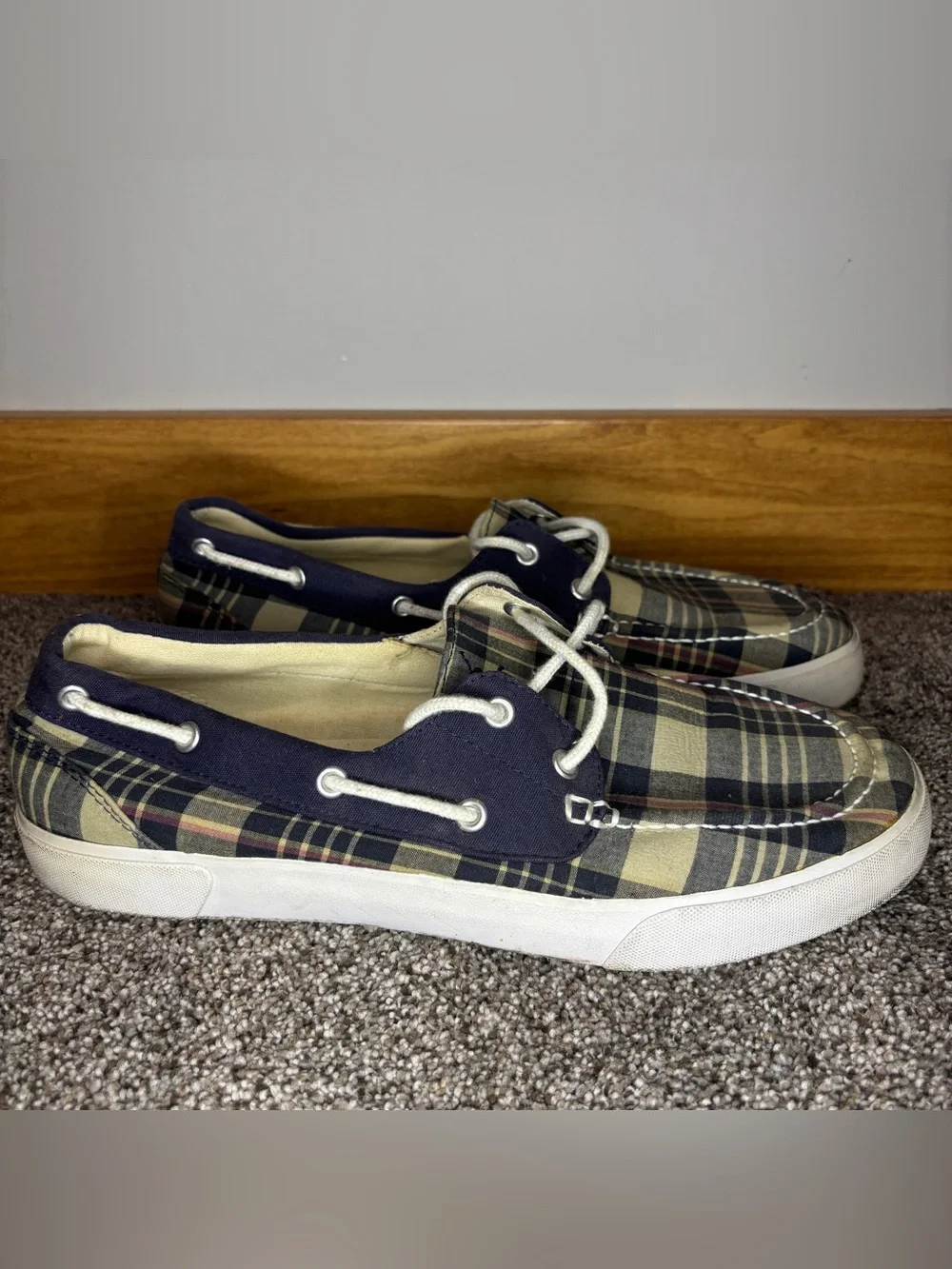 Polo Ralph Lauren Lander Boat Shoes Men’s 11.5 D blue Madras